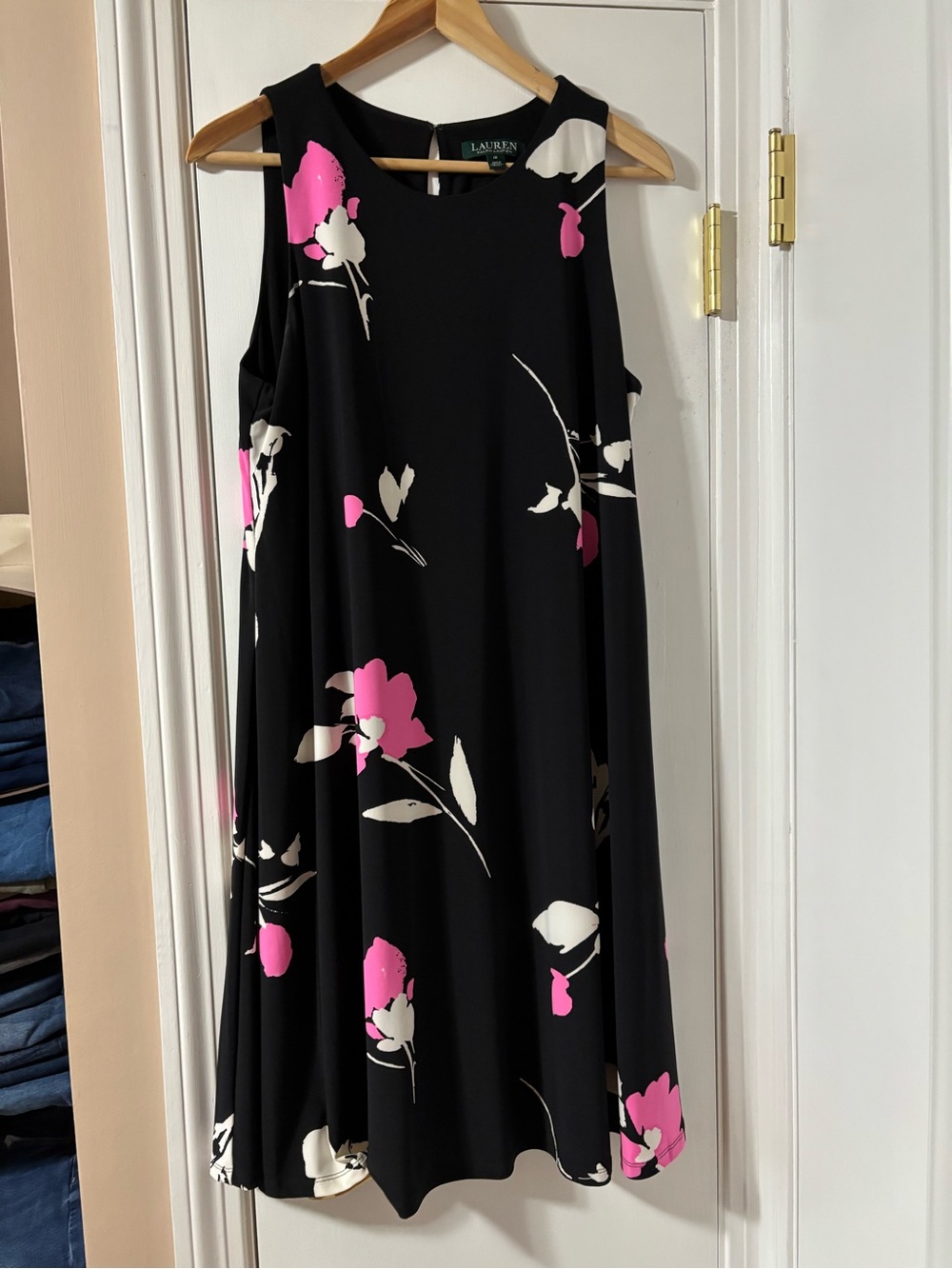 Lauren Ralph Lauren Black Floral Swing Dress with Pink & white Blooms